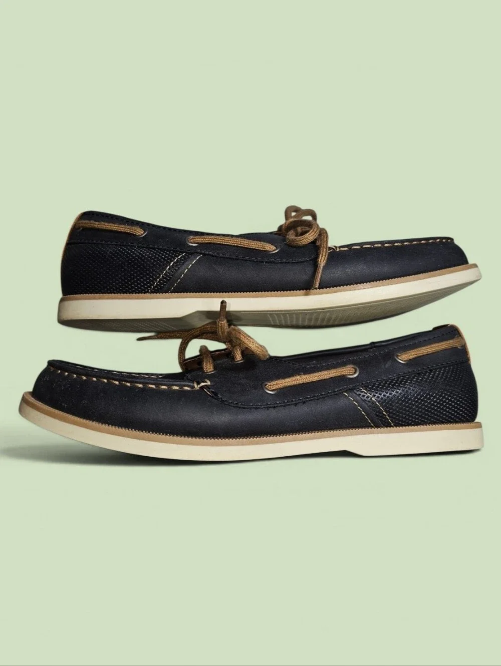 Sonoma Navy KutcherBoat Shoes with Tan Trim and Laces